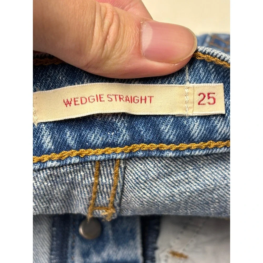 Levi's Premium Big E Wedgie Straight Jeans Women's 25X28 Medium Wash Button Fly - Picture 6 of 16
